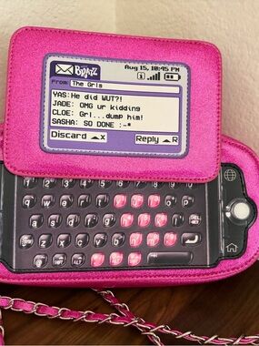 Pink Glitter Phone Crossbody Case with QWERTY Design